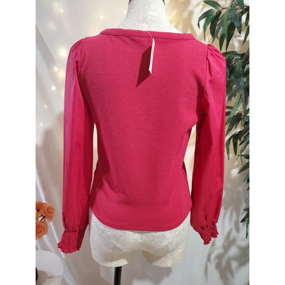 Anthropologie NWT Crepe Smocked Structured Blouse Womens Size S Barbie Pink Top - Picture 3 of 8